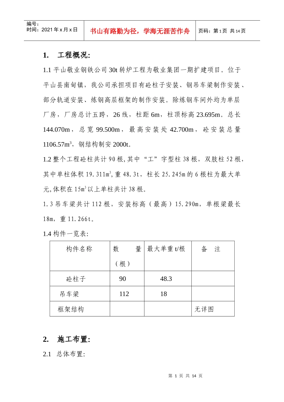 平山转炉施工方案_第1页