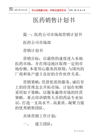医药销售计划书(DOC29页)