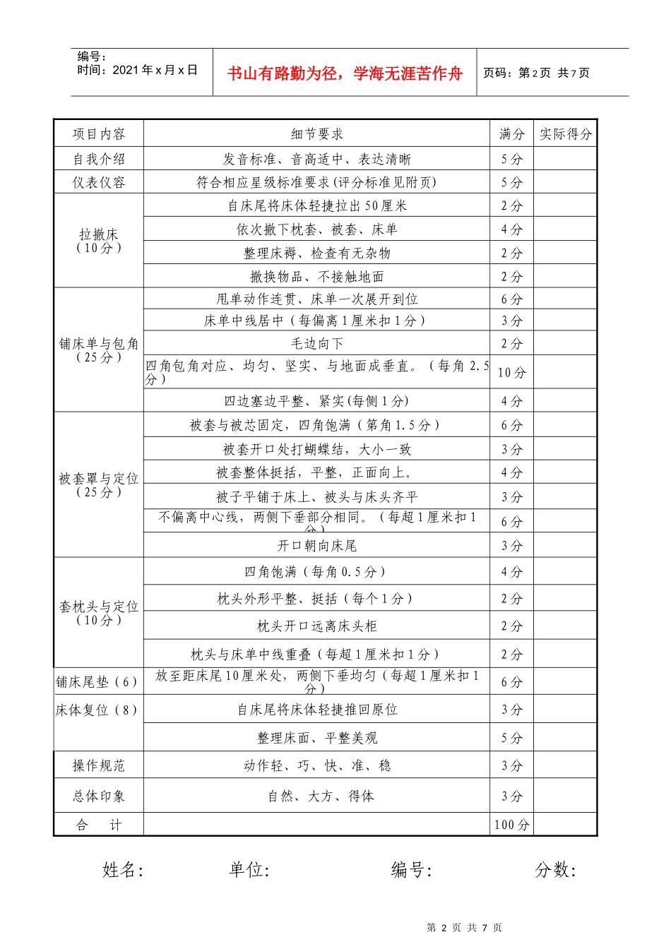 客房铺床服务评分标准_第2页