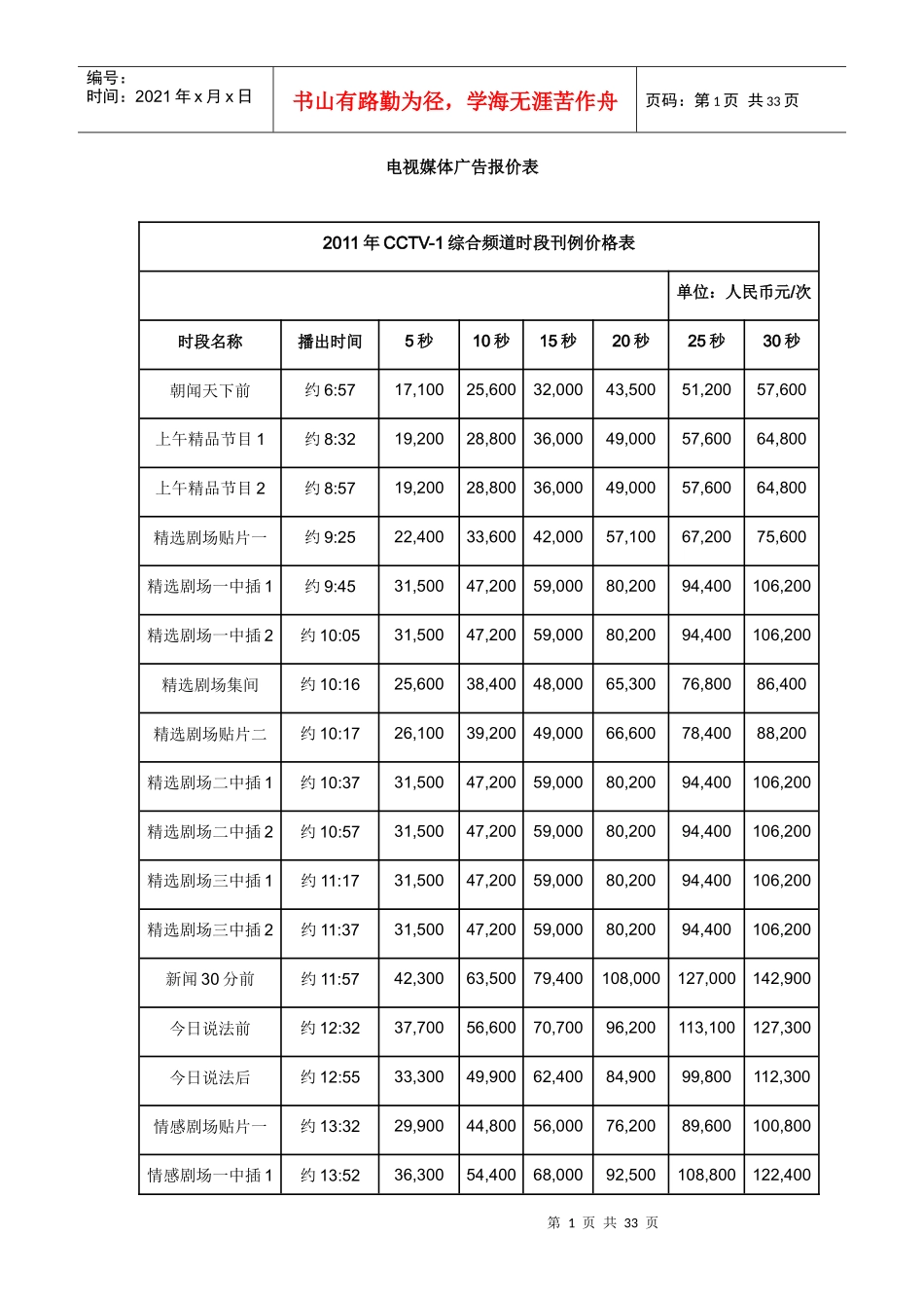 媒体广告报价单_第1页