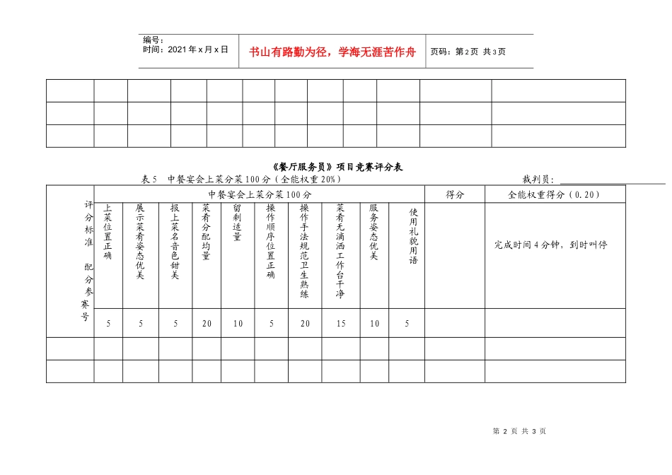 《餐厅服务员》项目竞赛考核表_第2页