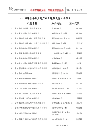 宁波市房地产中介服务机构备案情况表