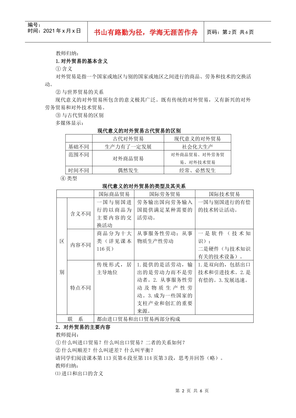 对外贸易的基本含义与内容教案(2)_第2页