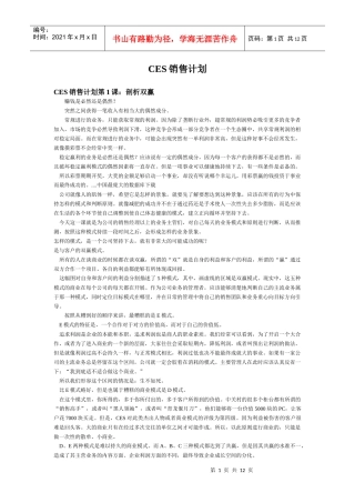 CES销售计划方案
