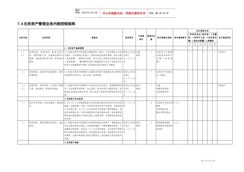 7.6无形资产管理业务控制矩阵_第1页