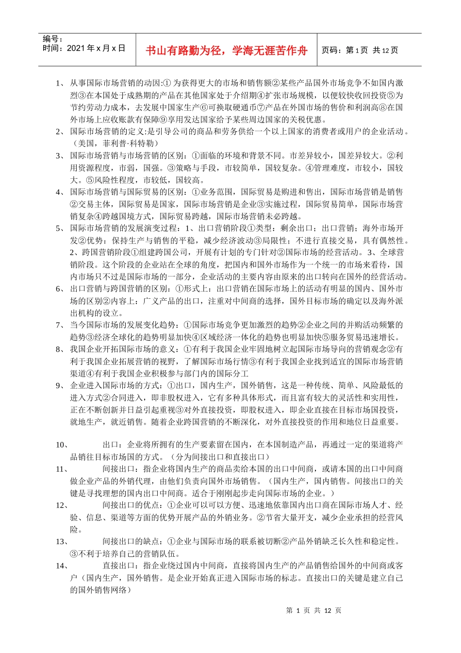 国际市场营销复习要点_第1页