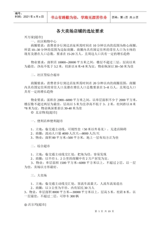 [超市连锁]各大卖场店铺的选址要求