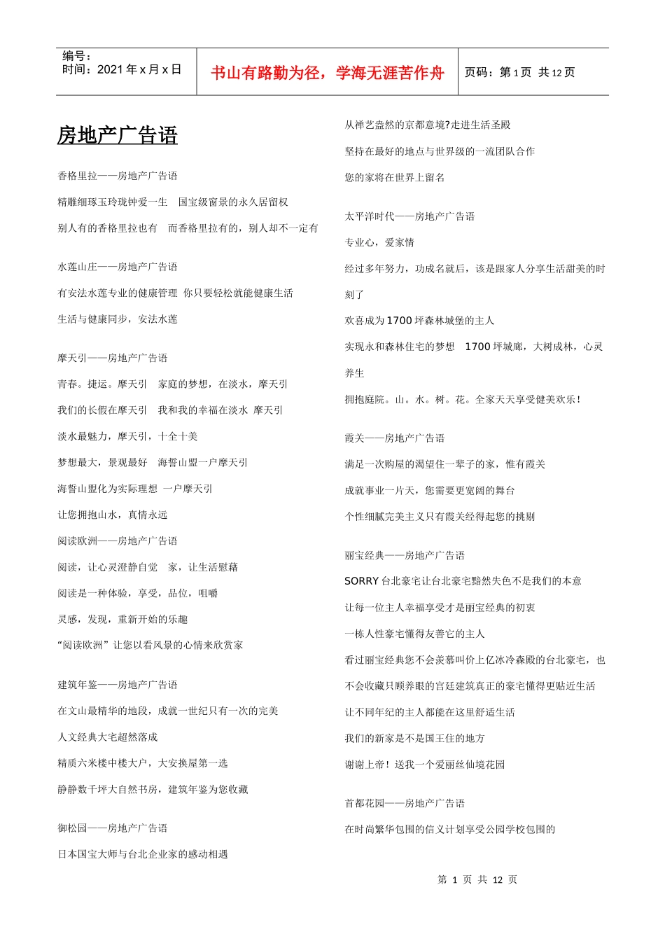 小区广告语大全_第1页