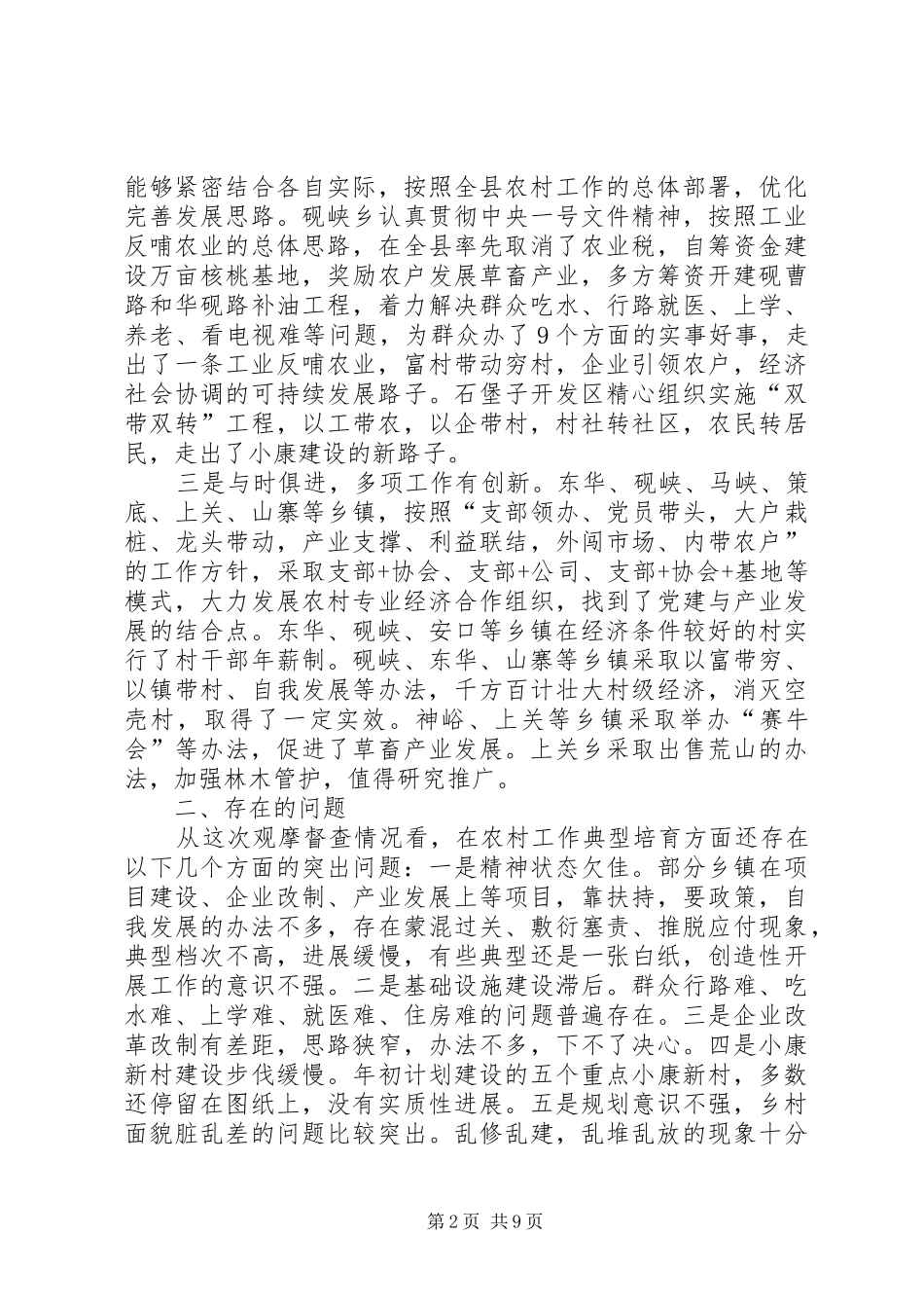 农村工作典型观摩督查总结会讲话稿_第2页
