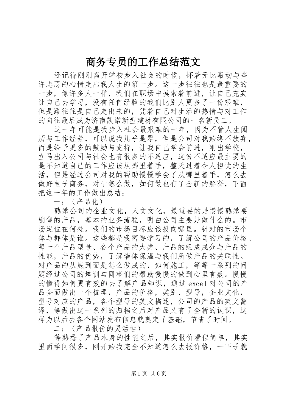 商务专员的工作总结范文_第1页