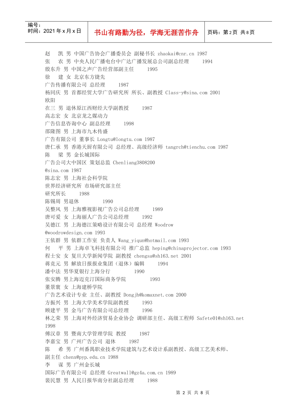 中国广告协会学术委员会名录_第2页