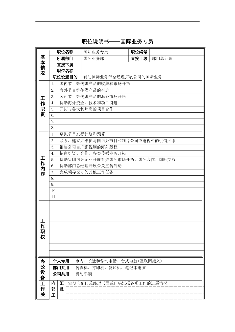 国际业务专员岗位说明书_第1页