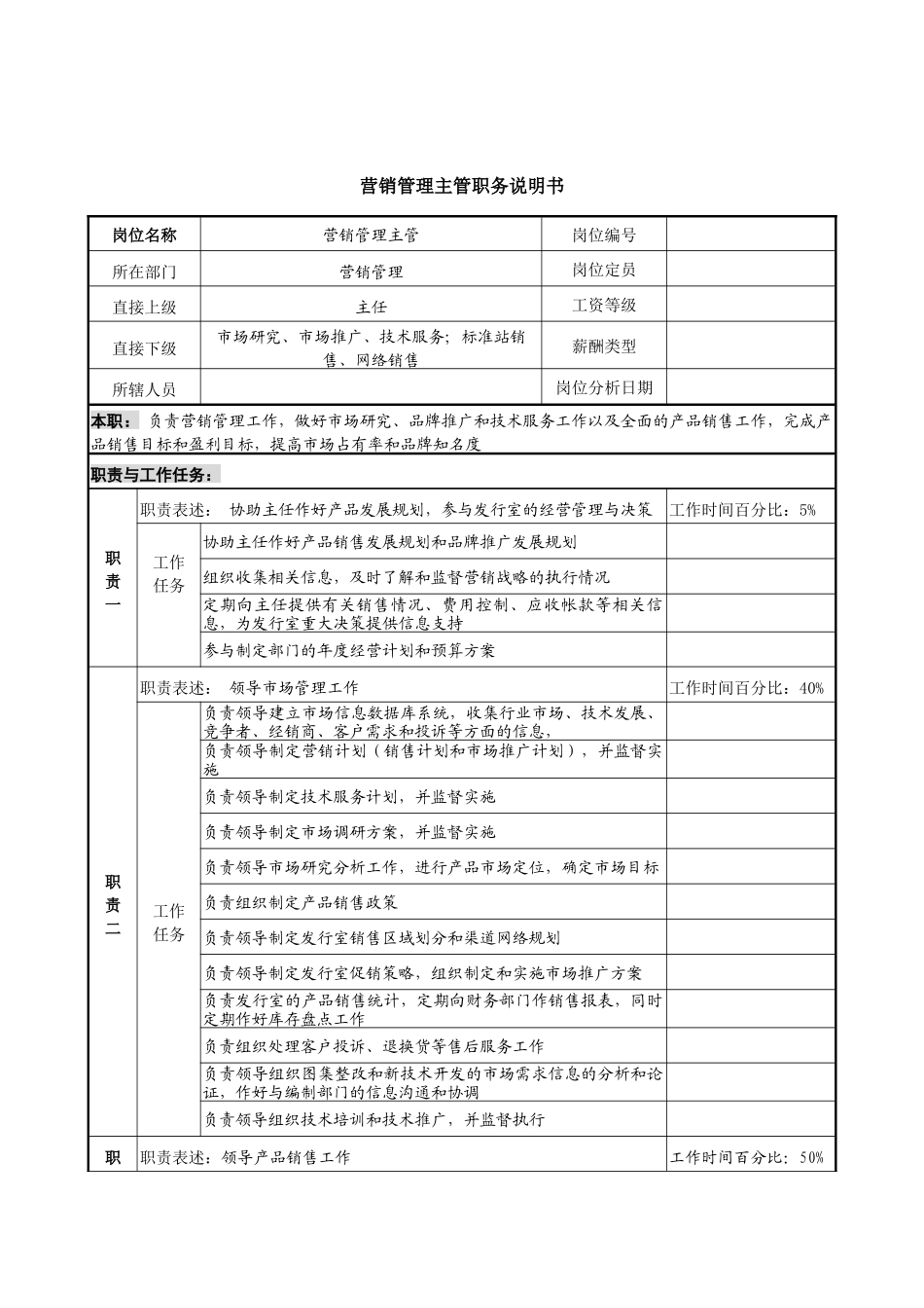 中国建筑研究所营销管理主管职务说明书_第1页
