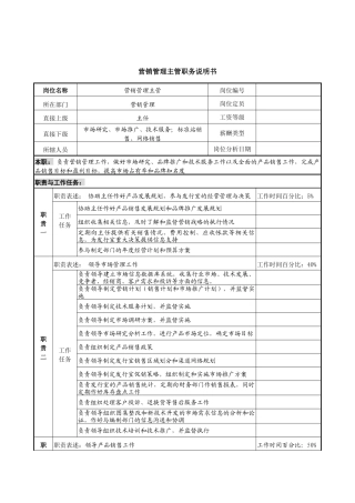 中国建筑研究所营销管理主管职务说明书