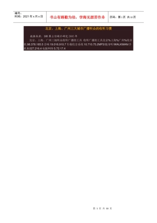 北京、上海、广州三大城市广播听众的收听习惯
