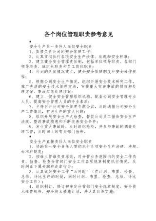 各个岗位管理职责要求参考意见