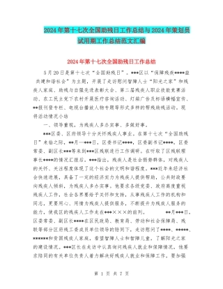 2024年第十七次全国助残日工作总结与2024年策划员试用期工作总结范文汇编