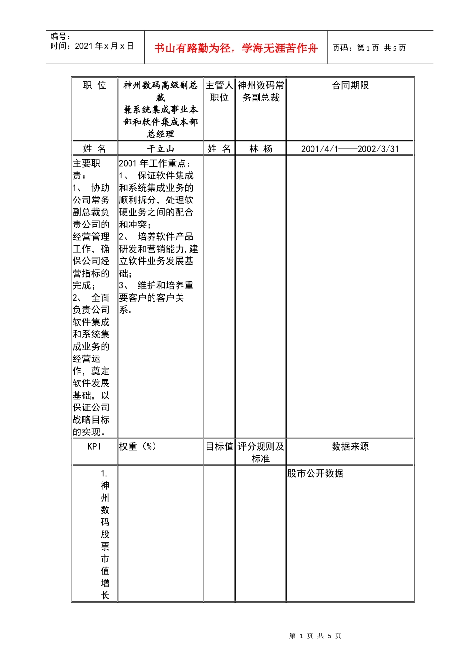 常务副总裁业绩合同(1)_第1页