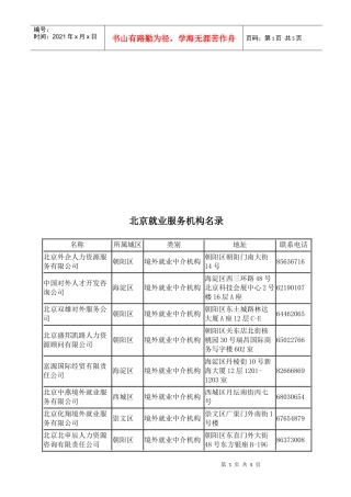 北京就业服务机构名录