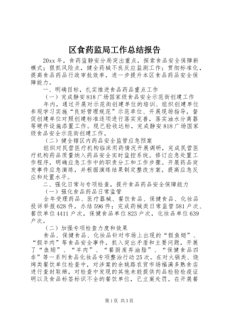 区食药监局工作总结报告