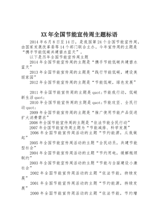 XX年全国节能宣传周主题标语集锦