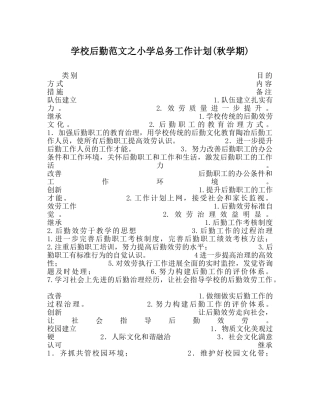 学校后勤范文小学总务工作计划(秋学期) 