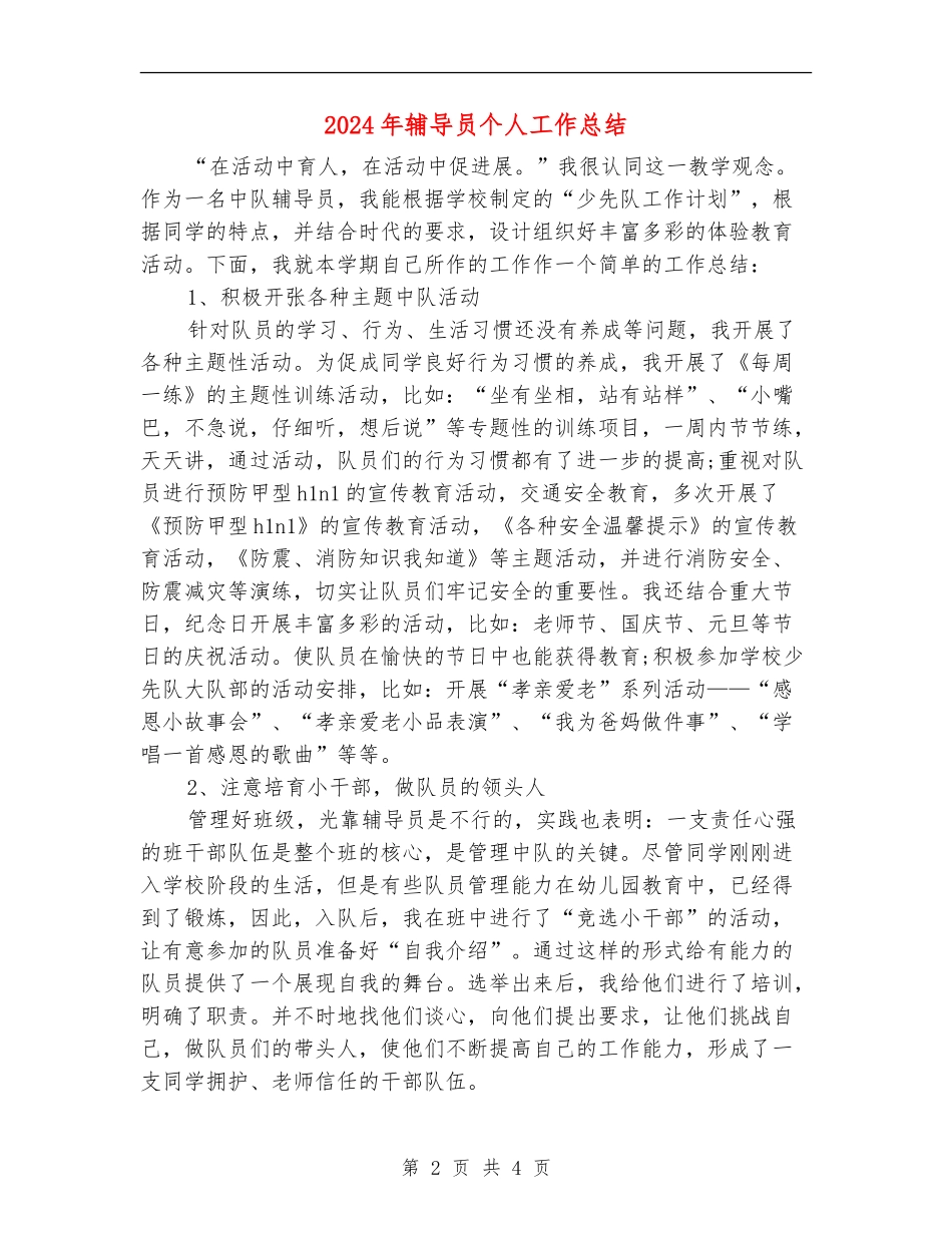 2024年辅导员个人工作总结_第2页