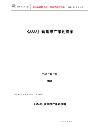 《AAAA》营销推广策划提案（DOC 33）