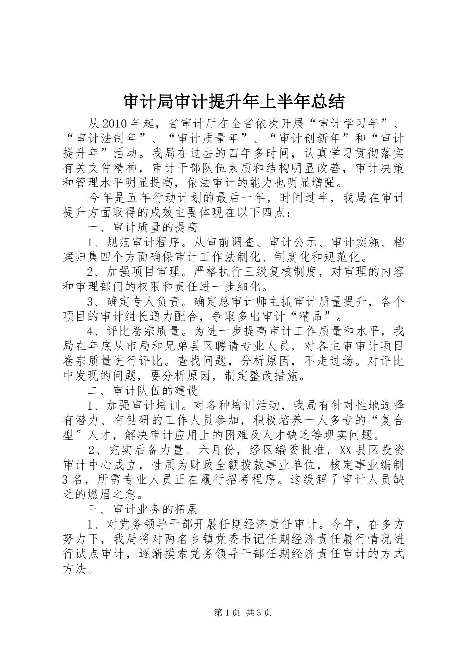 审计局审计提升年上半年总结_第1页