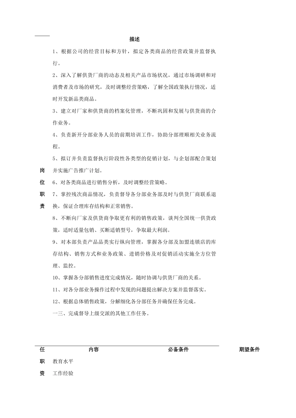 公司总部业务部职位说明书_第3页