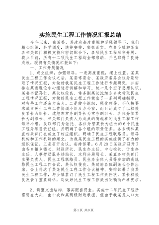 实施民生工程工作情况汇报总结