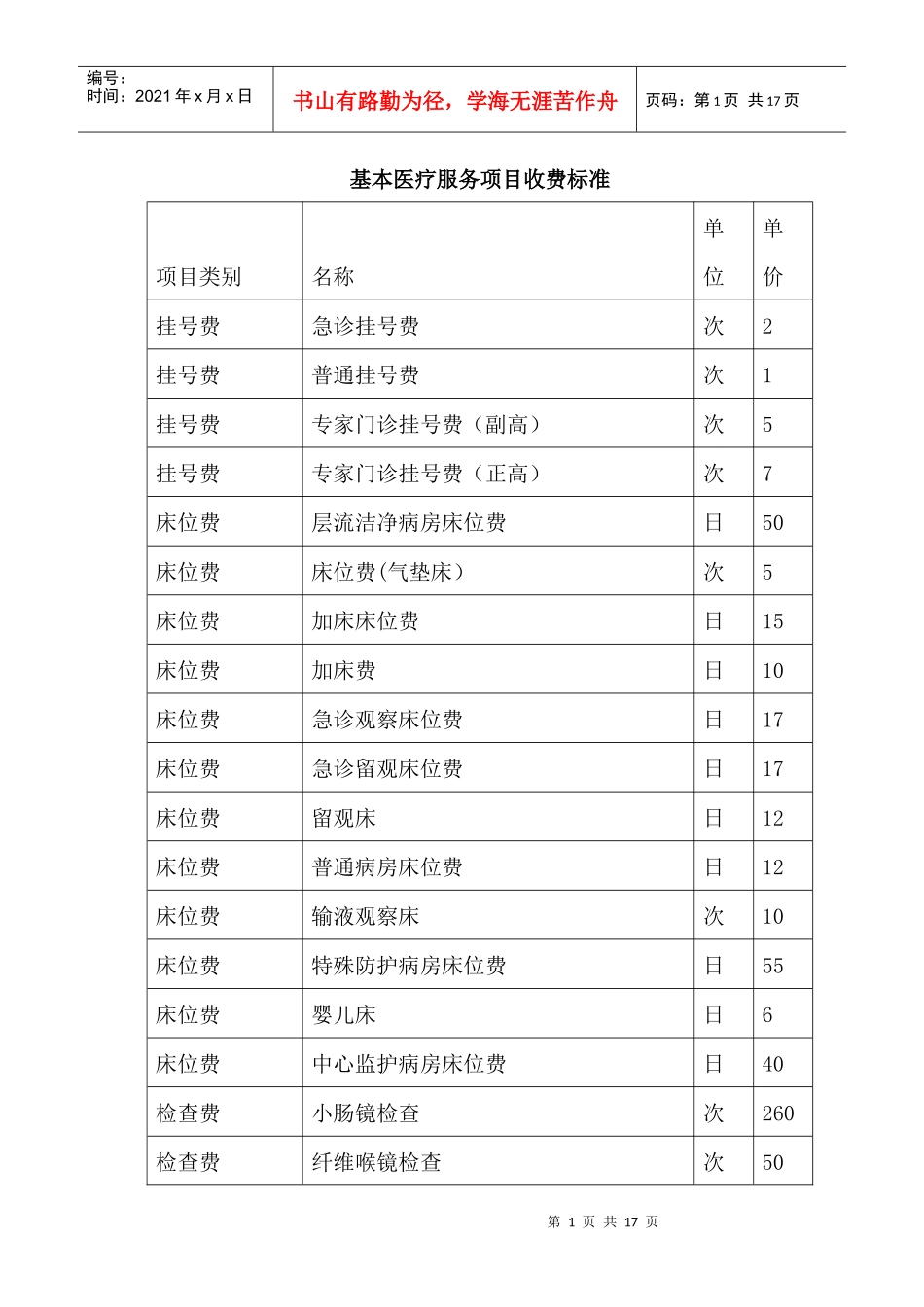 基本医疗服务项目收费标准doc-基本医疗服务项目收费标准_第1页