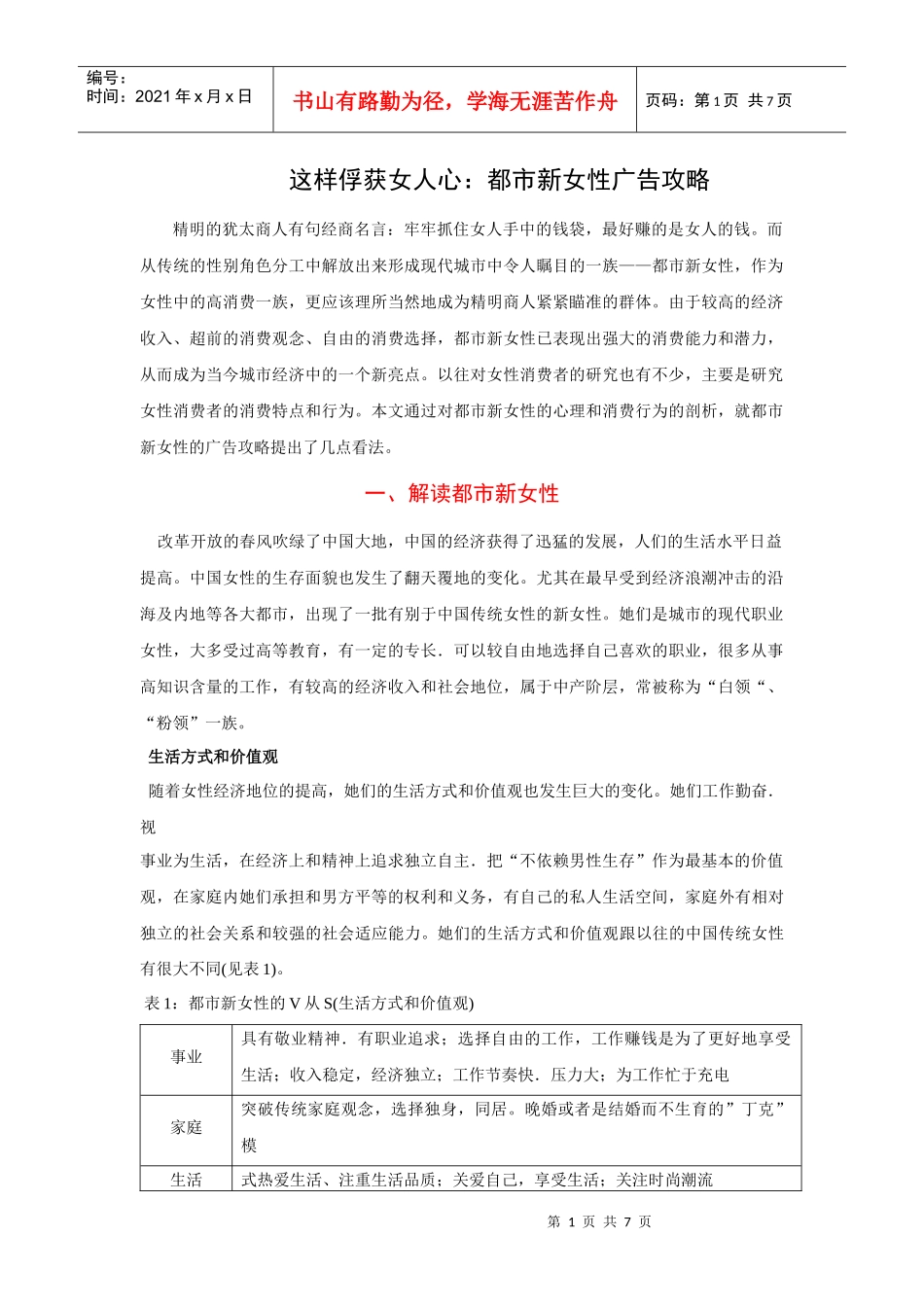 广告培训这样俘获女人心：都市新女性广告攻略_第1页