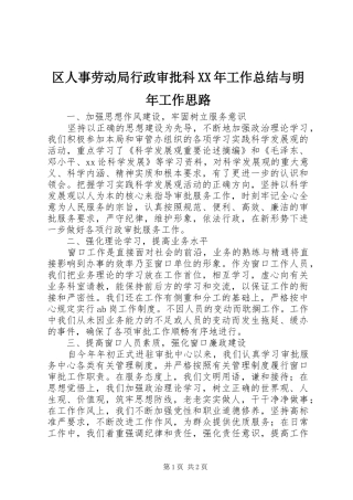 区人事劳动局行政审批科XX年工作总结与明年工作思路