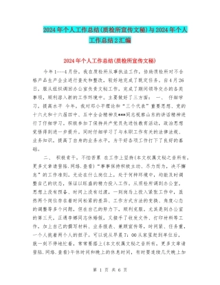 2024年个人工作总结(质检所宣传文秘)与2024年个人工作总结2汇编