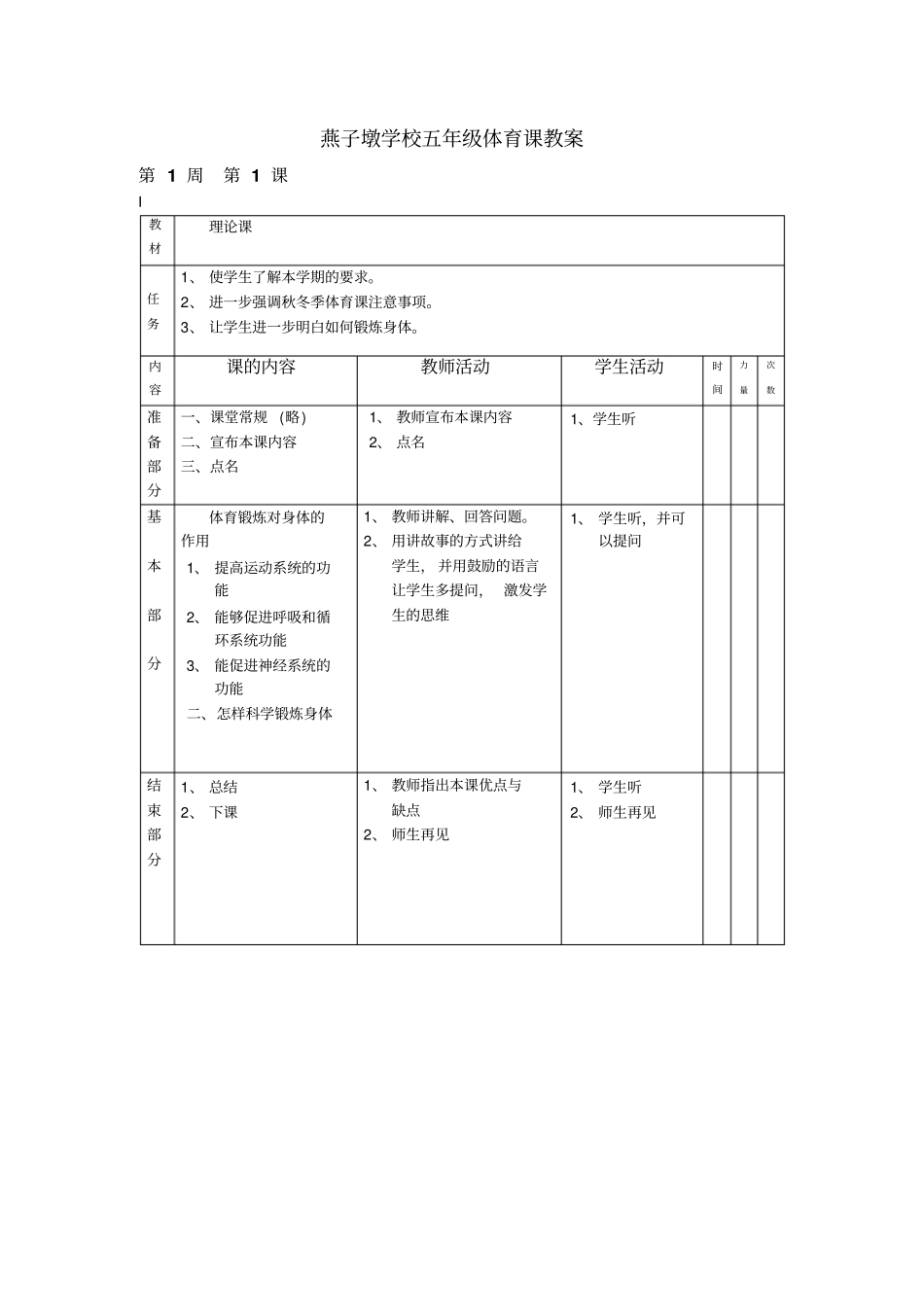 小学五年级体育全套的教案_第1页