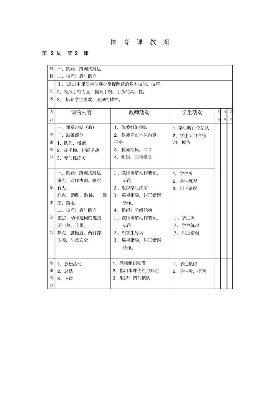 小学五年级体育全套的教案_第3页