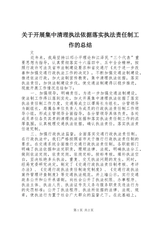 关于开展集中清理执法依据落实执法责任制工作的总结