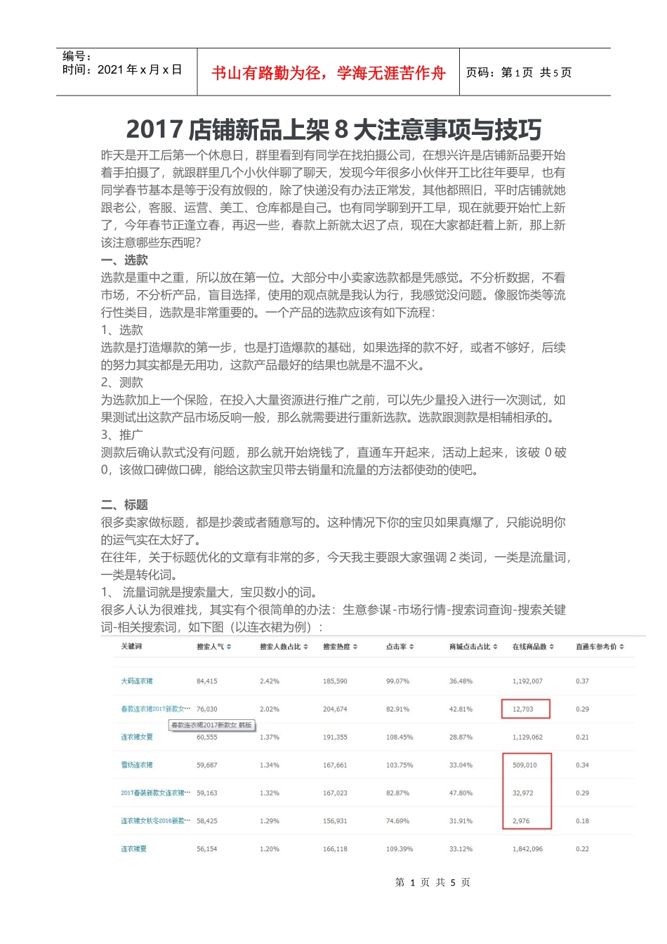 2017店铺新品上架8大注意事项与技巧（DOC8页）_第1页
