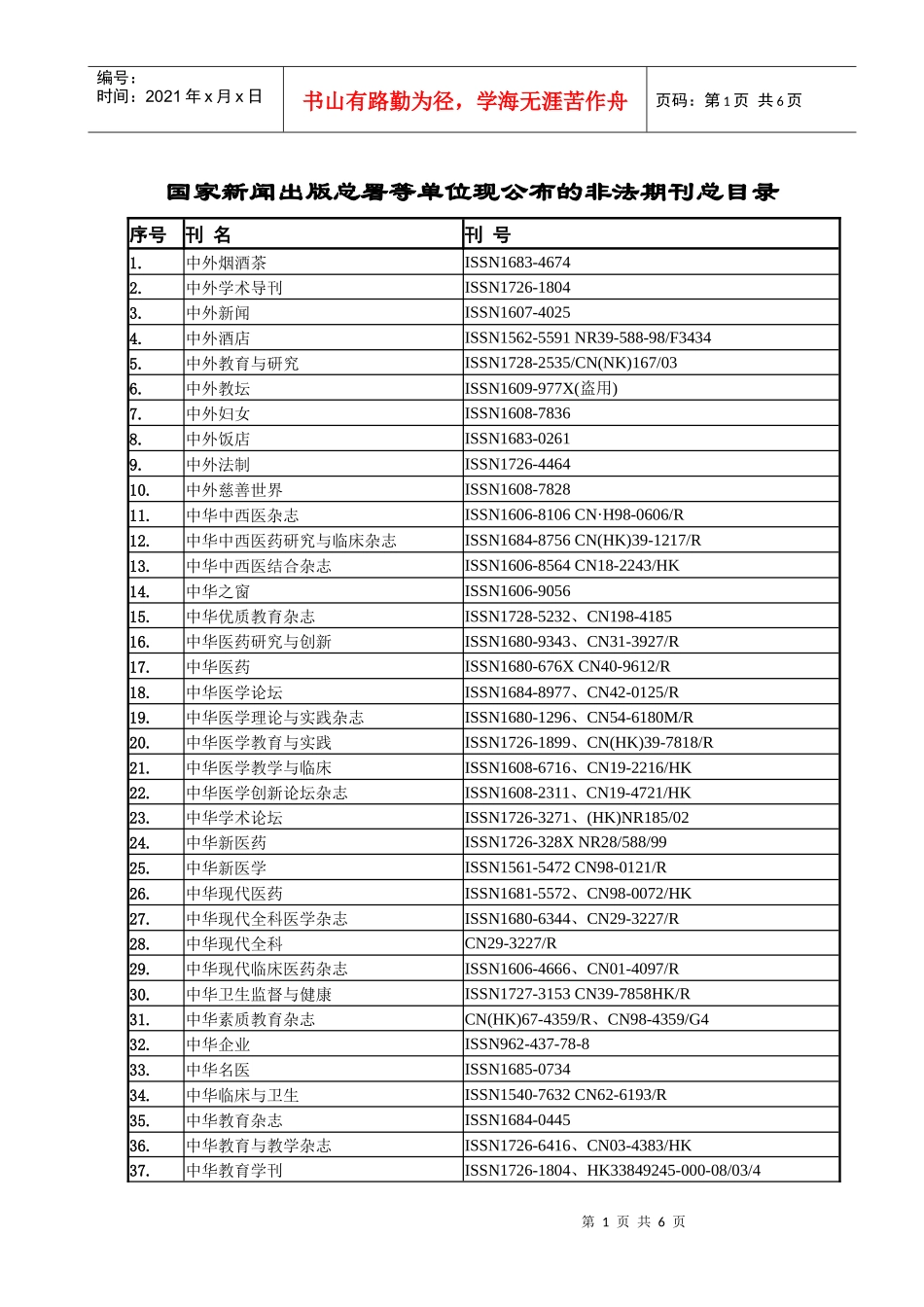 国家新闻出版总署等单位现公布的非法期刊总目录_第1页