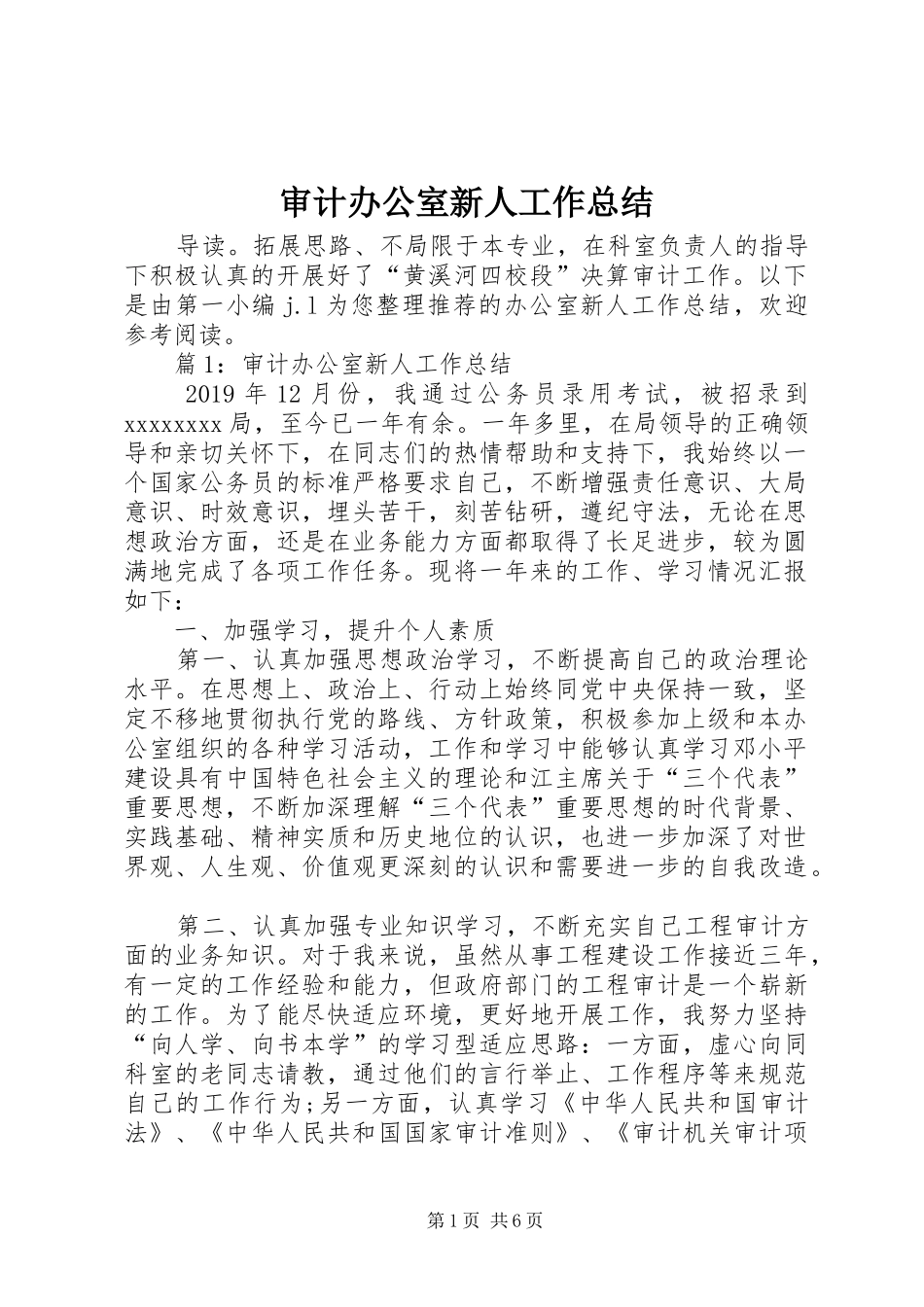 审计办公室新人工作总结_第1页
