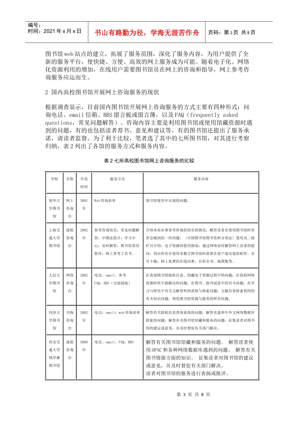 国内高校图书馆网上咨询服务现状与分析_第3页