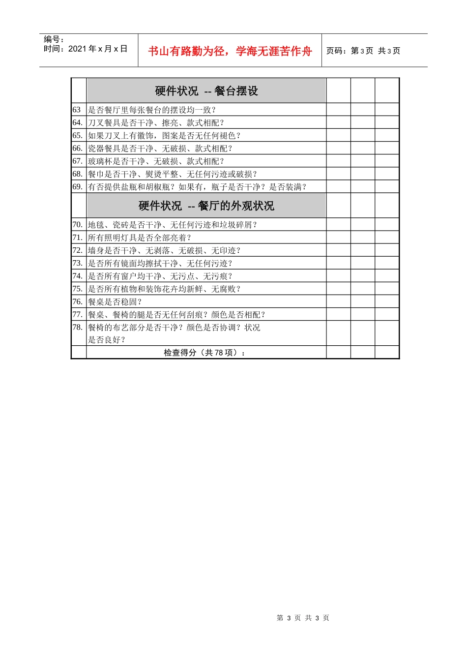咖啡厅服务检查表（轻膳）_第3页