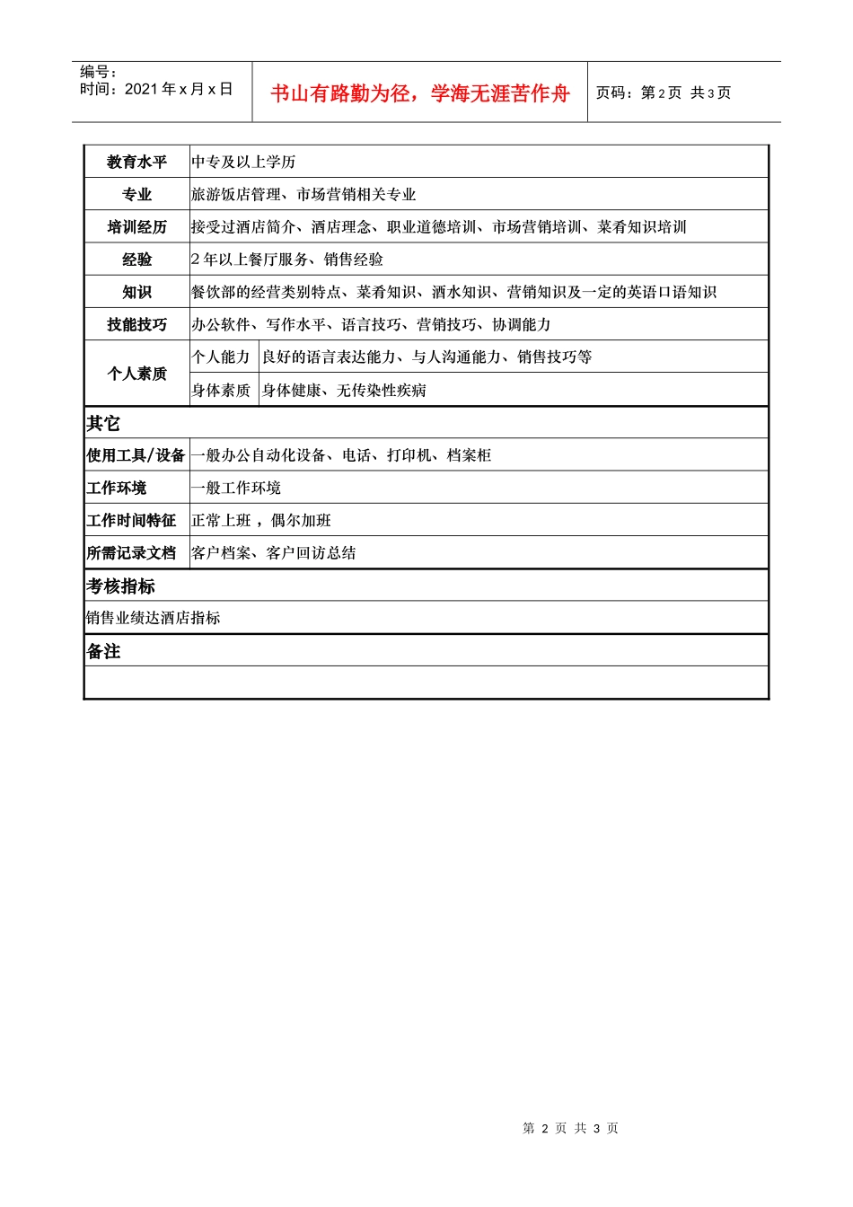 aje_1206_x国际大酒店餐饮部岗位说明书-销售员(doc)_第2页