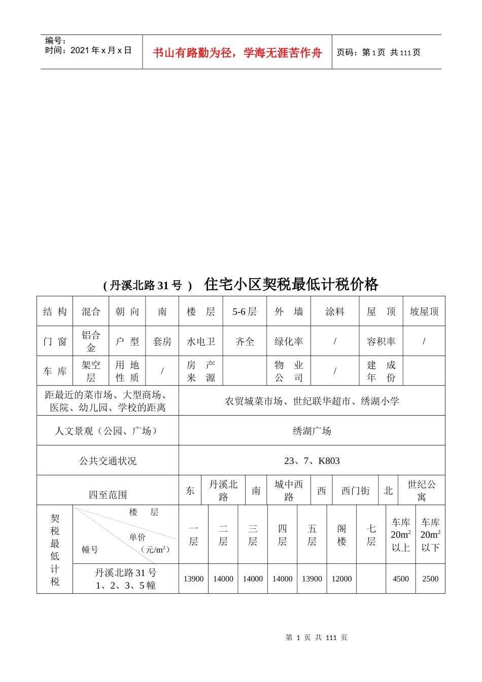 住宅小区契税最低计税价格表_第1页