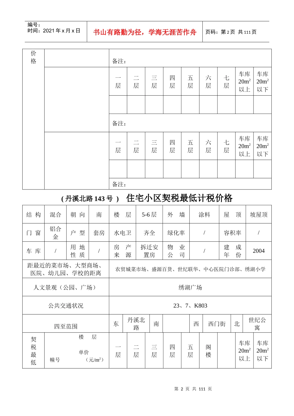 住宅小区契税最低计税价格表_第2页