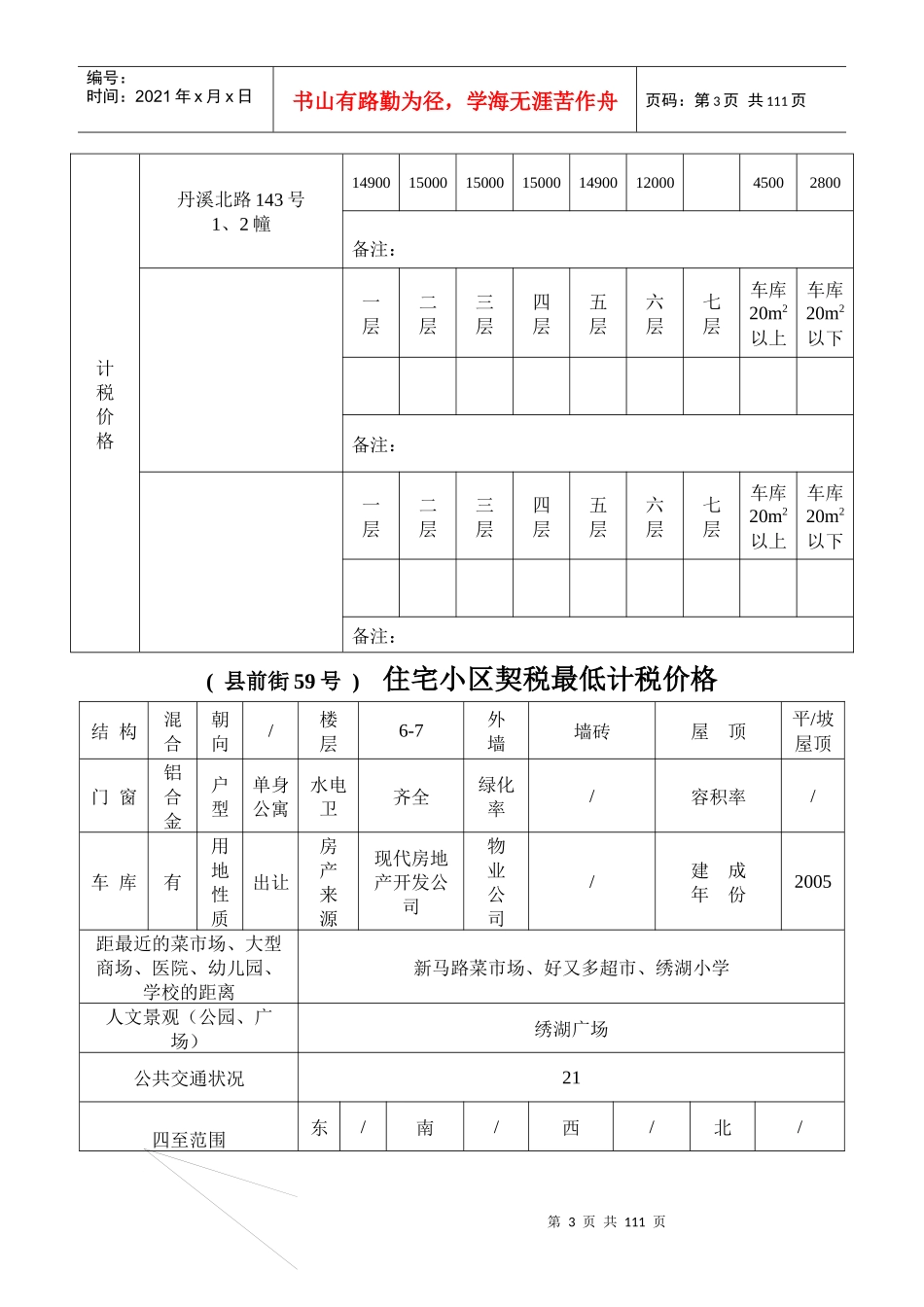 住宅小区契税最低计税价格表_第3页