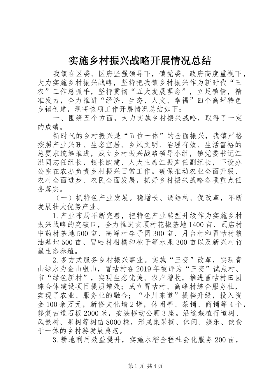 实施乡村振兴战略开展情况总结_第1页