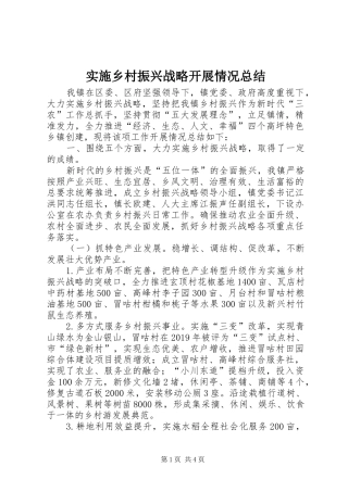 实施乡村振兴战略开展情况总结