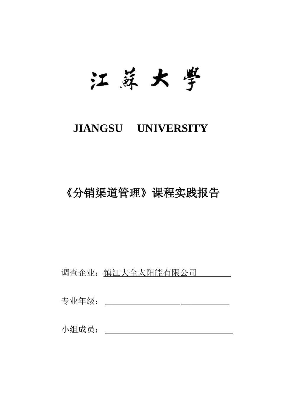分销渠道管理课程实践报告_第1页